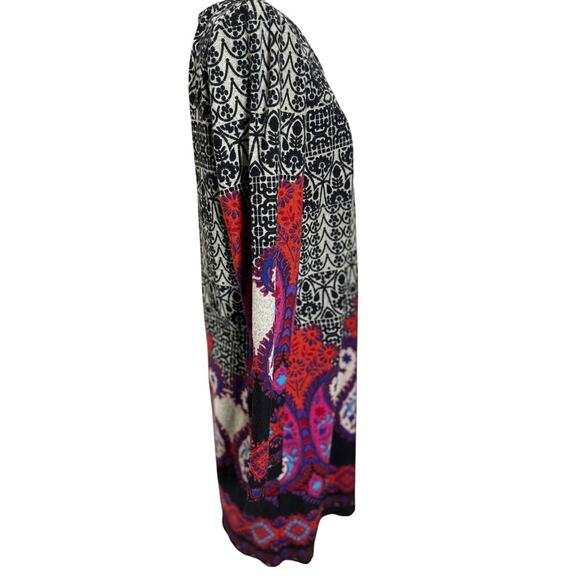 Y2K Boho Paisley Tunic Dress L Black Red Purple Long Sleeve Empire Waist Retro - Picture 3 of 11